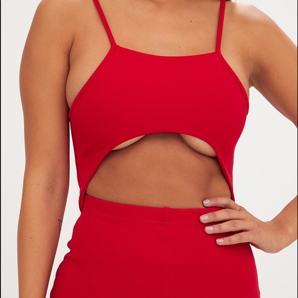 PRETTYLITTLETHING Red Cut Out Wide Leg Jum… - Picture 2 of 9